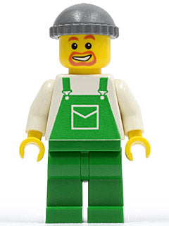 Preowned LEGO® Minifigure – Town ovr027 Overalls Green w/Pocket Green Legs Dark Bluish Gray