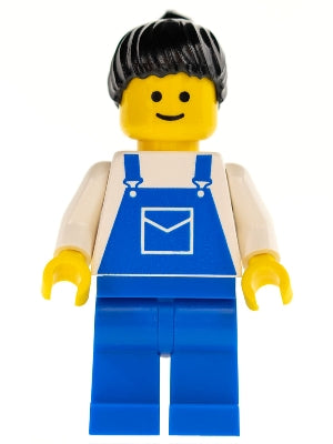 LEGO® Minifigure Town ovr028 Overalls Blue w/Pocket Blue Legs Black Ponytail Hai