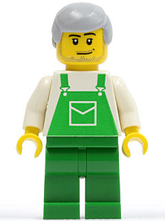 Preowned LEGO® Minifigure – Town ovr032 Overalls Green w/Pocket Green Legs Light Bluish Gra