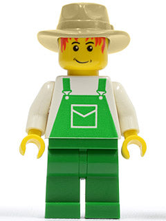 Preowned LEGO® Minifigure – Town ovr036 Overalls Green w/Pocket Green Legs Tan Fedora