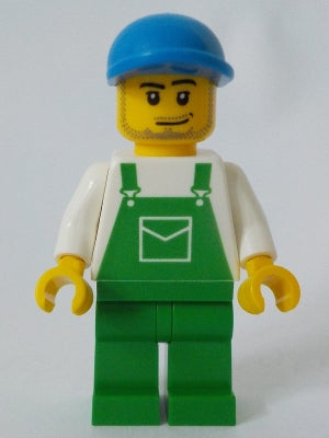 Preowned LEGO® Minifigure – Town ovr037a Overalls Green w/Pocket Green Legs Blue Cap w/Shor