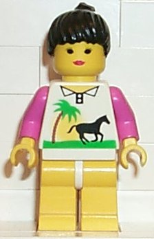 Preowned LEGO® Minifigure – Town par002 Horse and Palm Yellow Legs Black Ponytail Hair
