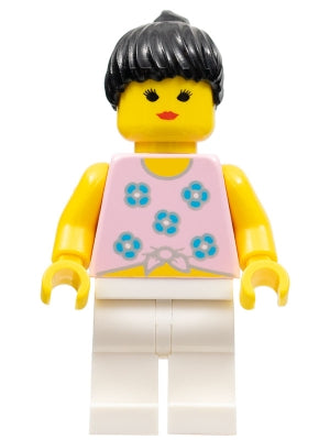 Preowned LEGO® Minifigure – Town par003 Blue Flowers White Legs Black Ponytail Hair