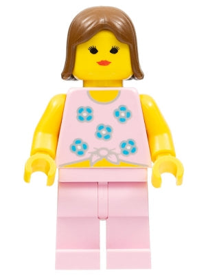 Preowned LEGO® Minifigure – Town par008 Blue Flowers Pink Legs Brown Female Hair