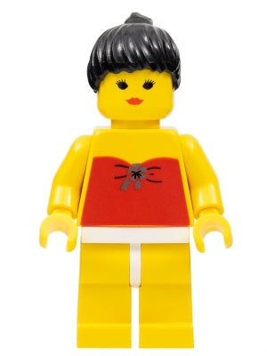 Preowned LEGO® Minifigure – Town par009a Red Halter Top Yellow Legs Black Ponytail Hair Clo