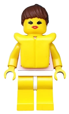 Preowned LEGO® Minifigure – Town par010 Red Dots on Pink Shirt Yellow Legs Brown Ponytail H