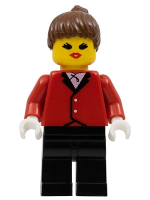 LEGO® Minifigure Town par014 Red Riding Jacket Black Legs Brown Ponytail Hair