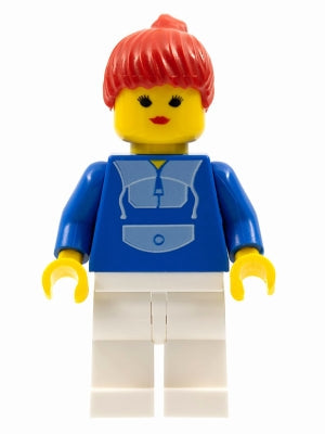Preowned LEGO® Minifigure – Town par024 Jogging Suit White Legs Red Ponytail Hair