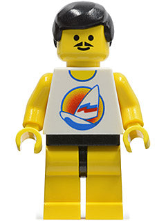 Preowned LEGO® Minifigure – Town par029 Surfboard on Ocean Yellow Legs Black Male Hair Mous