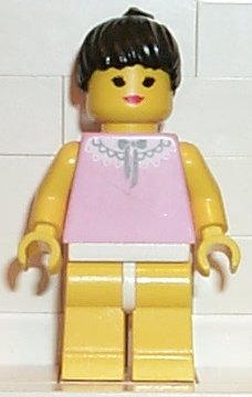 Preowned LEGO® Minifigure – Town par042 Gray and White Collar Yellow Legs Black Ponytail Ha
