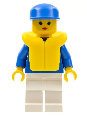 Preowned LEGO® Minifigure – Town par045 Jogging Suit White Legs Blue Cap Life Jacket