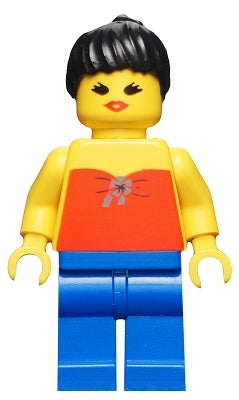 Preowned LEGO® Minifigure – Town par050 Red Halter Top Blue Legs Black Ponytail Hair Open M