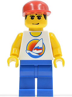 Preowned LEGO® Minifigure – Town par057 Surfboard on Ocean Blue Legs Red Cap