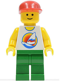Preowned LEGO® Minifigure – Town par060 Surfboard on Ocean Green Legs Red Cap
