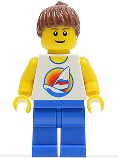 Preowned LEGO® Minifigure – Town par062 Surfboard on Ocean Blue Legs Reddish Brown Ponytail