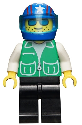 Preowned LEGO® Minifigure – Town pck005 Jacket Green w/2 Large Pockets Black Legs Blue Helm