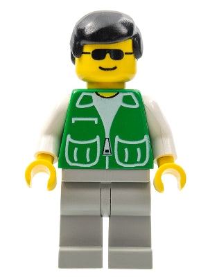 Preowned LEGO® Minifigure – Town pck010 Jacket Green w/2 Large Pockets Light Gray Legs Blac