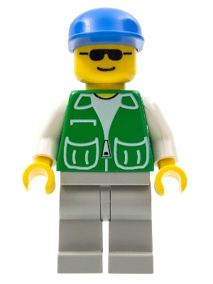 Preowned LEGO® Minifigure – Town pck023 Jacket Green w/2 Large Pockets Light Gray Legs Blue