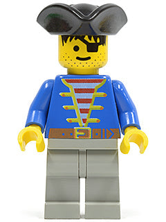 Preowned LEGO® Minifigure – Pirates pi005 Pirate Blue Jacket Light Gray Legs Black Pirate T