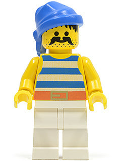 Preowned LEGO® Minifigure – Pirates pi019 Pirate Blue/White Stripes Shirt White Legs Blue B