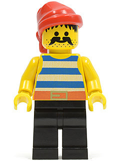 Preowned LEGO® Minifigure – Pirates pi020 Pirate Blue/White Stripes Shirt Black Legs Red Ba