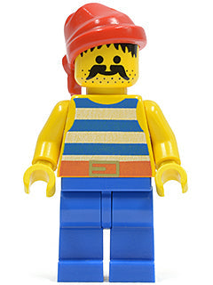 Preowned LEGO® Minifigure – Pirates pi021 Pirate Blue/White Stripes Shirt Blue Legs Red Ban