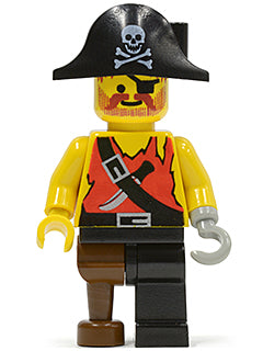 Preowned LEGO® Minifigure – Pirates pi022 Pirate Shirt w/Knife Black Leg w/Peg Leg Black Pi