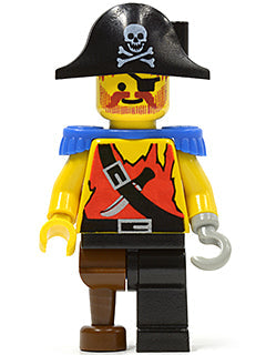Preowned LEGO® Minifigure – Pirates pi023 Pirate Shirt w/Knife Black Leg w/Peg Leg Black Pi