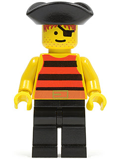 Preowned LEGO® Minifigure – Pirates pi025 Pirate Red/Black Stripes Shirt Black Legs Black P