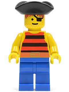 Preowned LEGO® Minifigure – Pirates pi026 Pirate Red/Black Stripes Shirt Blue Legs Black Pi