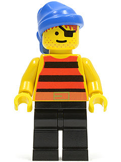 Preowned LEGO® Minifigure – Pirates pi027 Pirate Red/Black Stripes Shirt Black Legs Blue Ba