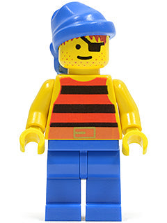Preowned LEGO® Minifigure – Pirates pi028 Pirate Red/Black Stripes Shirt Blue Legs Blue Ban