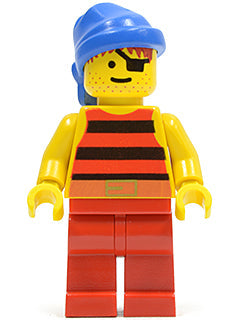 Preowned LEGO® Minifigure – Pirates pi030 Pirate Red/Black Stripes Shirt Red Legs Blue Band