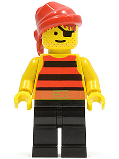 Preowned LEGO® Minifigure – Pirates pi031 Pirate Red/Black Stripes Shirt Black Legs Red Ban