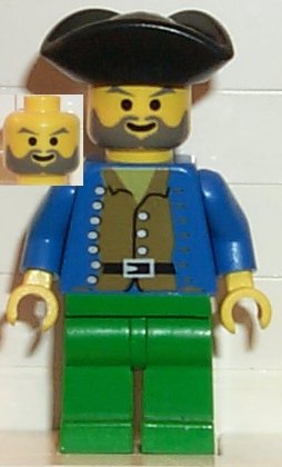 Preowned LEGO® Minifigure – Pirates pi034 Pirate Brown Shirt Green Legs Black Pirate Triang
