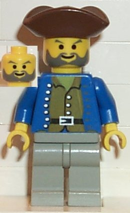 Preowned LEGO® Minifigure – Pirates pi037 Pirate Brown Shirt Light Gray Legs Brown Pirate T