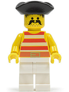 Preowned LEGO® Minifigure – Pirates pi039 Pirate Red/White Stripes Shirt White Legs Black P