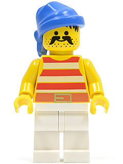 Preowned LEGO® Minifigure – Pirates pi042 Pirate Red/White Stripes Shirt White Legs Blue Ba
