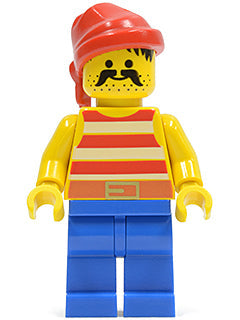 Preowned LEGO® Minifigure – Pirates pi043 Pirate Red/White Stripes Shirt Blue Legs Red Band