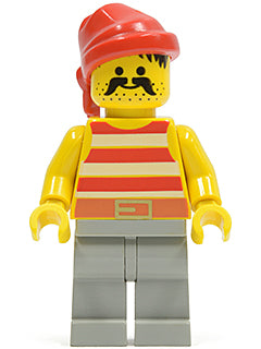 Preowned LEGO® Minifigure – Pirates pi044 Pirate Red/White Stripes Shirt Light Gray Legs Re