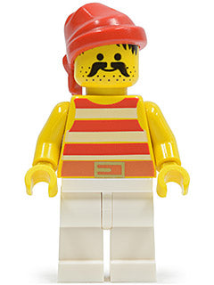 Preowned LEGO® Minifigure – Pirates pi045 Pirate Red/White Stripes Shirt White Legs Red Ban