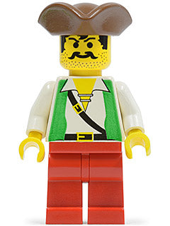 Preowned LEGO® Minifigure – Pirates pi049 Pirate Green Vest Red Legs Brown Pirate Triangle