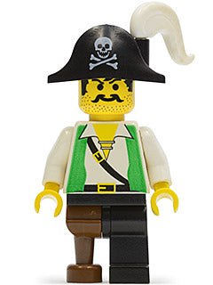 Preowned LEGO® Minifigure – Pirates pi050 Pirate Green Vest Black Leg w/Pegleg Black Pirate