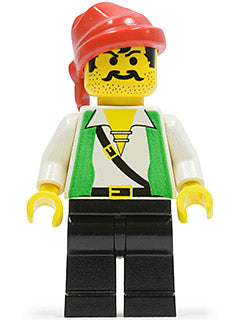 Preowned LEGO® Minifigure – Pirates pi051 Pirate Green Vest Black Legs Red Bandana