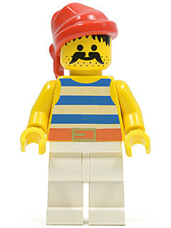 Preowned LEGO® Minifigure – Pirates pi073 Pirate Blue/White Stripes Shirt White Legs Red Ba