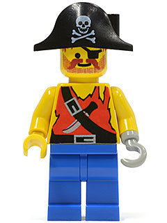 Preowned LEGO® Minifigure – Pirates pi075 Pirate Shirt w/Knife Blue Legs Black Pirate Hat w