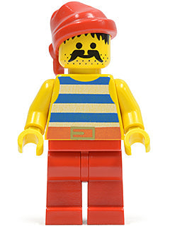 Preowned LEGO® Minifigure – Pirates pi076 Pirate Blue/White Stripes Shirt Red Legs Red Band