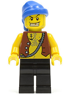 Preowned LEGO® Minifigure – Pirates pi084 Pirate Vest and Anchor Tattoo Black Legs Blue Ban