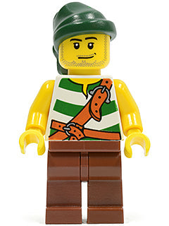 Preowned LEGO® Minifigure – Pirates pi094 Pirate Green/White Stripes Reddish Brown Legs Dar