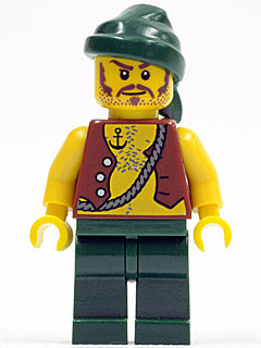 Preowned LEGO® Minifigure – Pirates pi095 Pirate Vest and Anchor Tattoo Dark Green Legs Dar